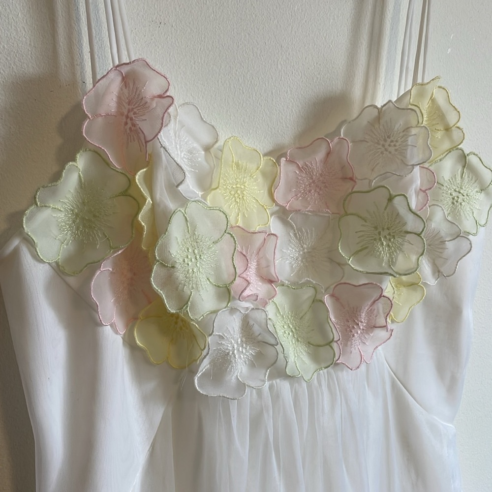 Warner’s Chemise Nightie SM White Romantic Appliqué VTG Slip Floral Chiffon - Picture 4 of 15